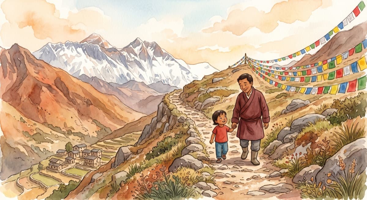 We walk high up in the big mountains.